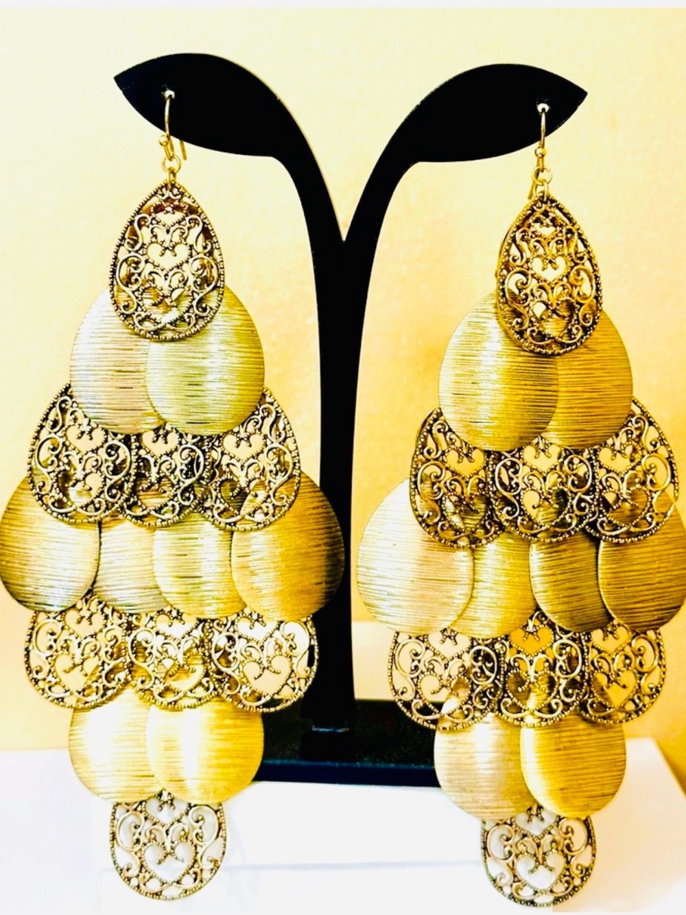 NWT ALDO Large 6” Gold Layered Filigree Teardrop Dangle Boho Earrings